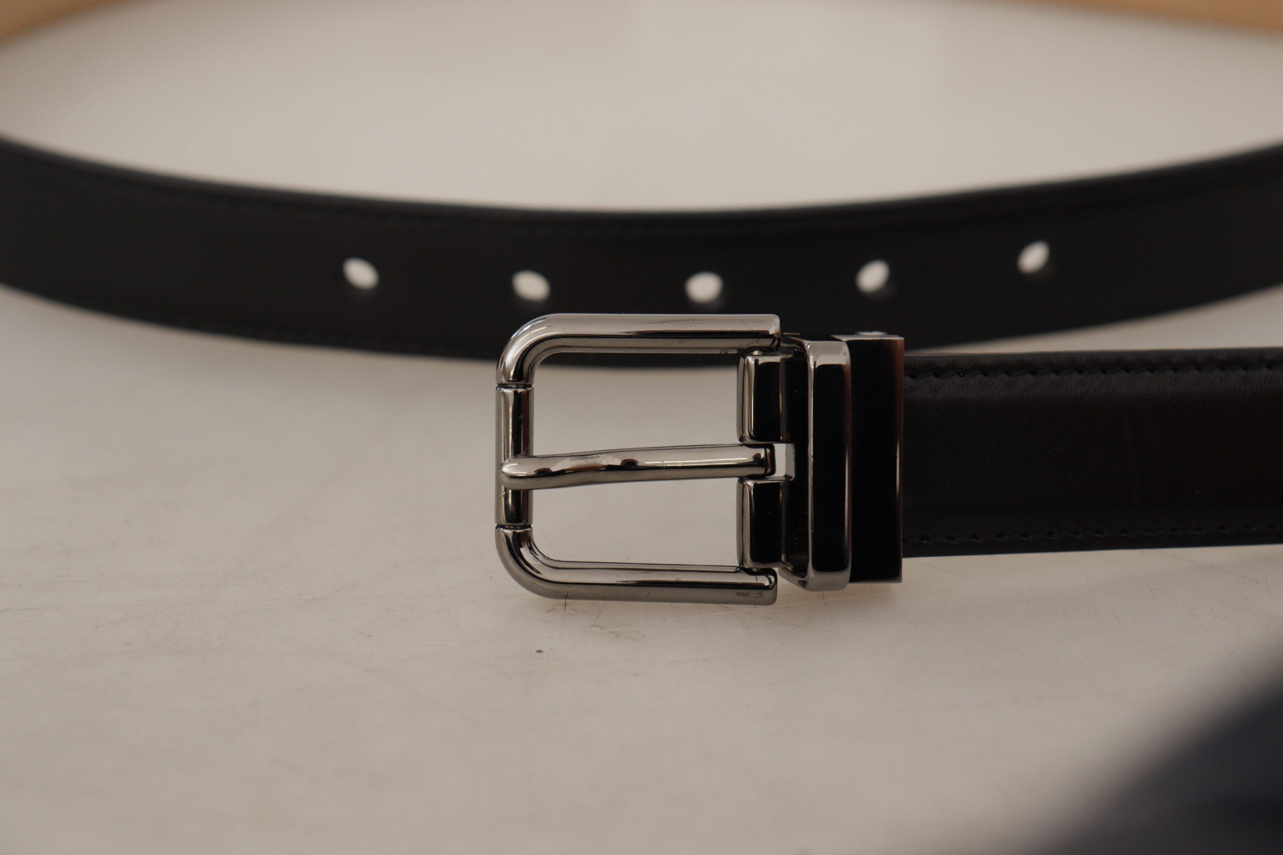 Black Calf Leather Logo Engraved Metal Buckle Belt - 90-cm-36-inches