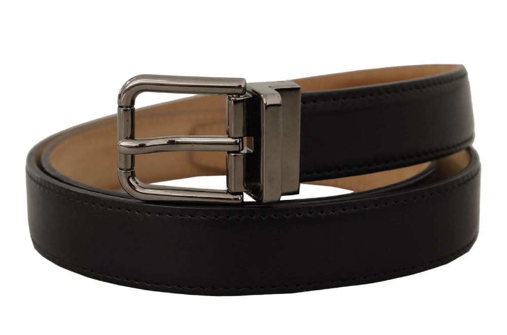 Black Calf Leather Logo Engraved Metal Buckle Belt - 90-cm-36-inches