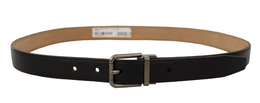 Black Calf Leather Logo Engraved Metal Buckle Belt - 90-cm-36-inches