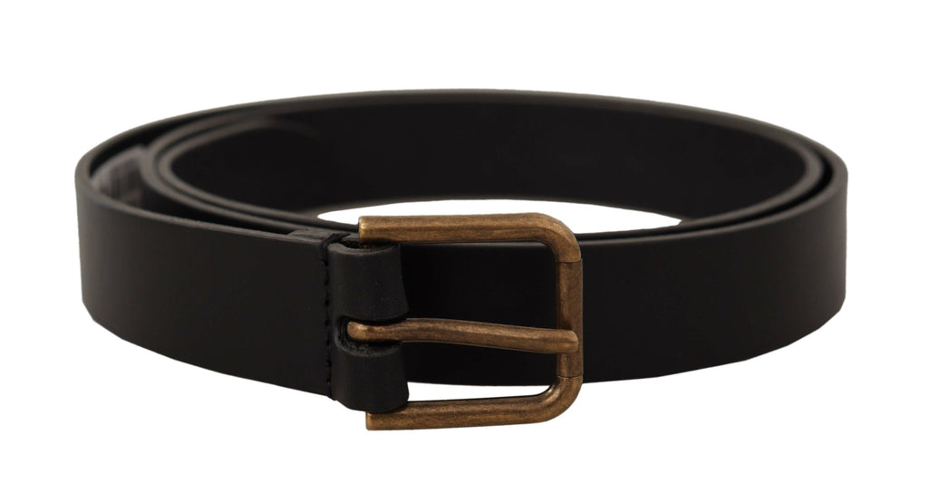 Black Calf Leather Brass Logo Engraved Buckle Belt - 90-cm-36-inches