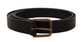 Black Calf Leather Brass Logo Engraved Buckle Belt - 90-cm-36-inches