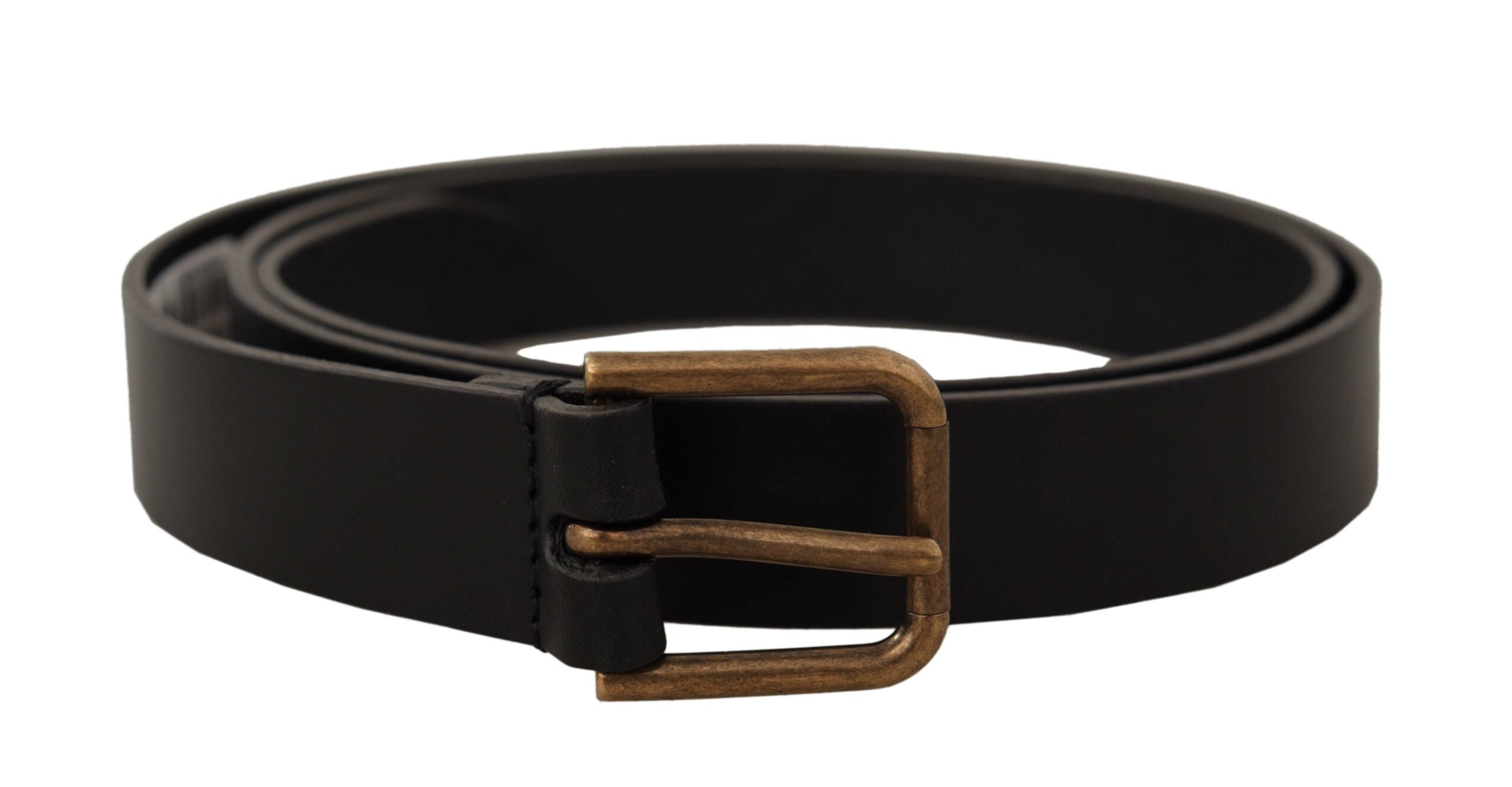 Black Calf Leather Brass Logo Engraved Buckle Belt - 90-cm-36-inches