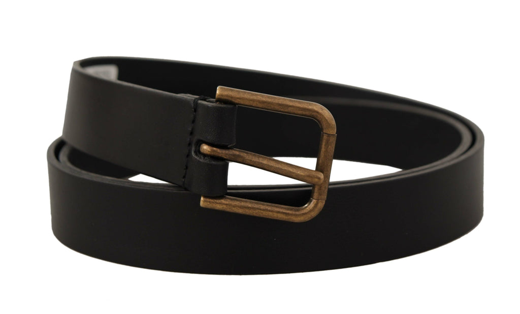 Black Calf Leather Brass Logo Engraved Buckle Belt - 90-cm-36-inches