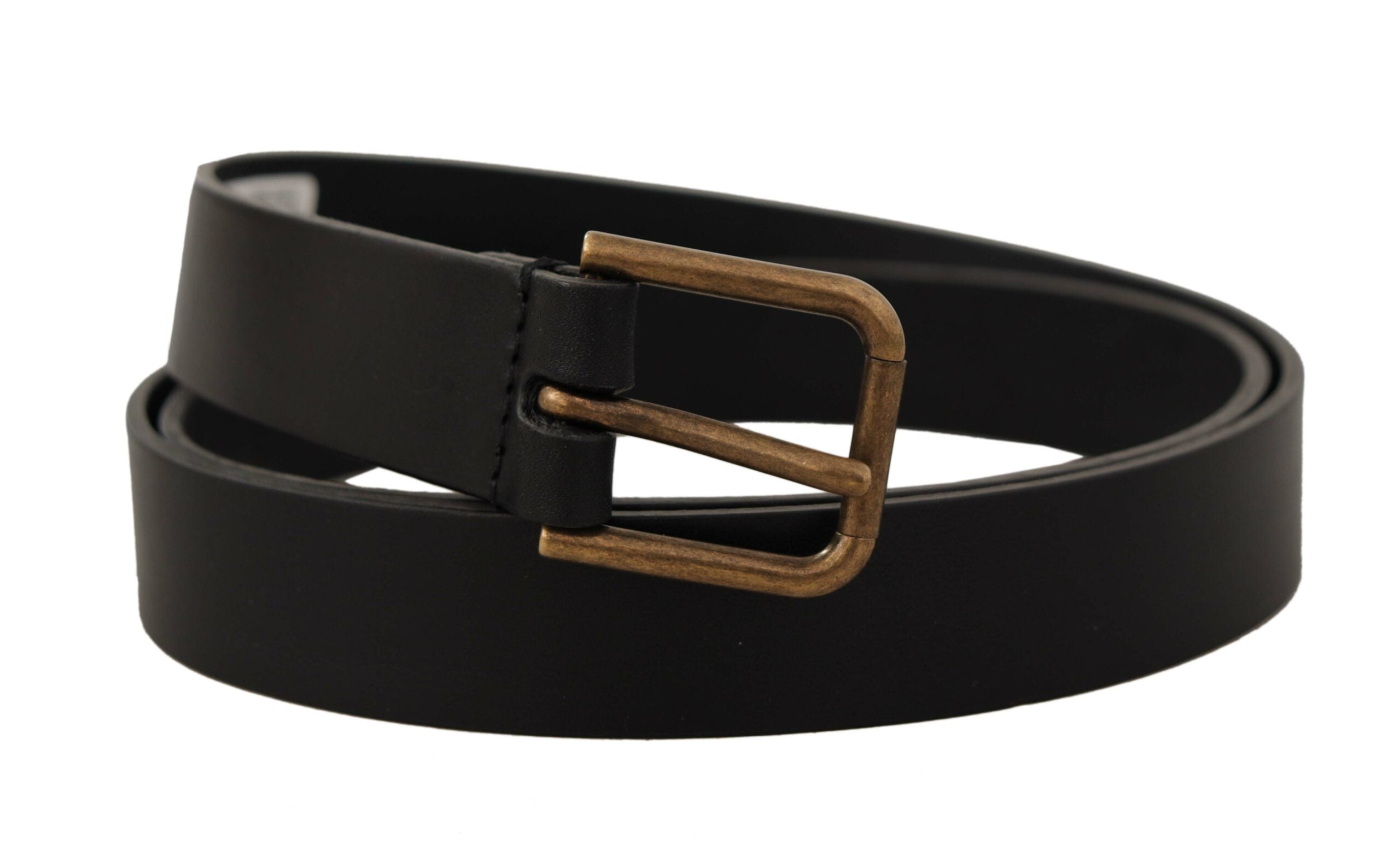 Black Calf Leather Brass Logo Engraved Buckle Belt - 90-cm-36-inches
