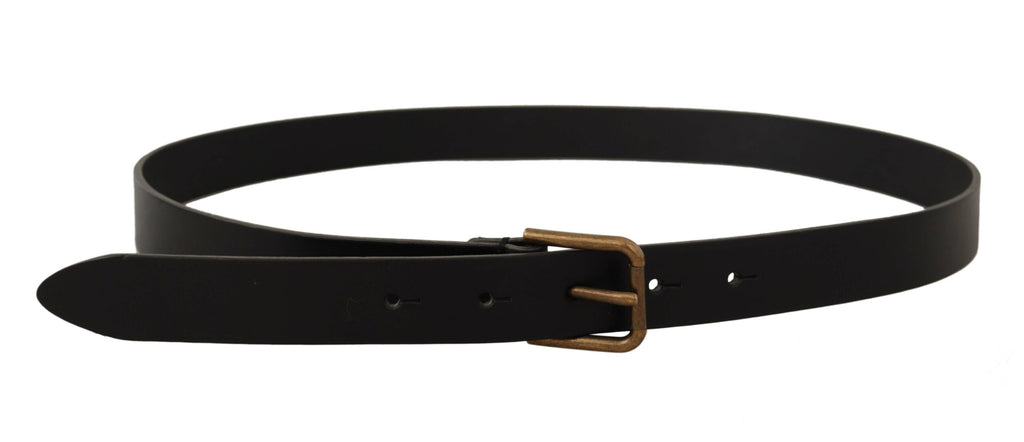 Black Calf Leather Brass Logo Engraved Buckle Belt - 90-cm-36-inches