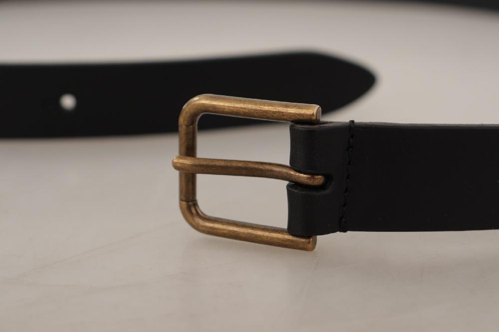 Black Calf Leather Brass Logo Engraved Buckle Belt - 90-cm-36-inches