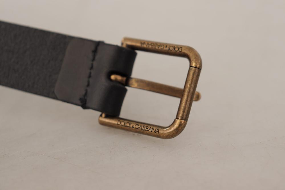 Black Calf Leather Brass Logo Engraved Buckle Belt - 90-cm-36-inches