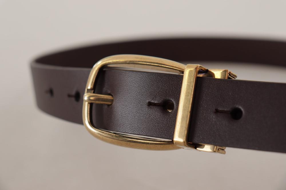Dark Brown Calf Leather Gold Tone Metal Buckle - 80-cm-32-inches
