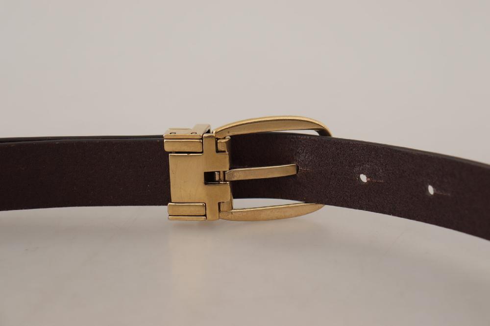 Dark Brown Calf Leather Gold Tone Metal Buckle - 80-cm-32-inches