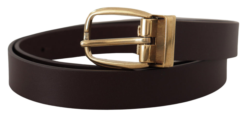 Dark Brown Calf Leather Gold Tone Metal Buckle - 85-cm-34-inches