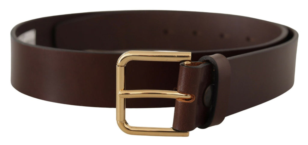 Brown Plain Calf Leather Gold Tone Buckle Belt - 90-cm-36-inches