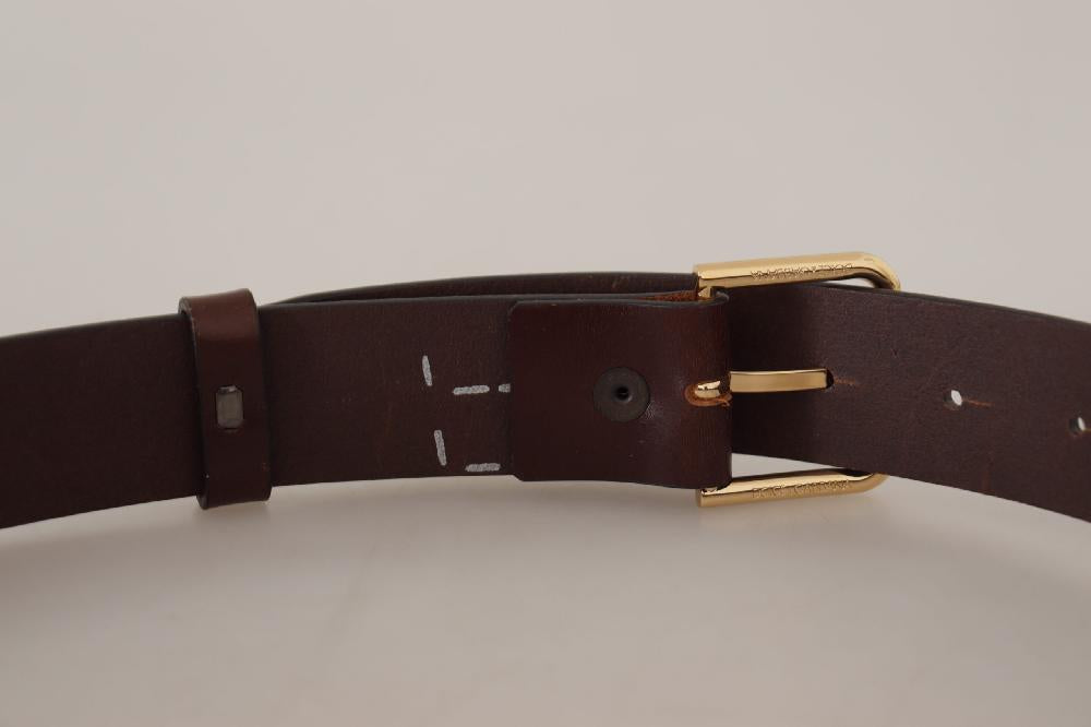 Brown Plain Calf Leather Gold Tone Buckle Belt - 90-cm-36-inches