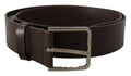 Brown Solid Calf Leather Logo Metal Buckle Belt - 90-cm-36-inches