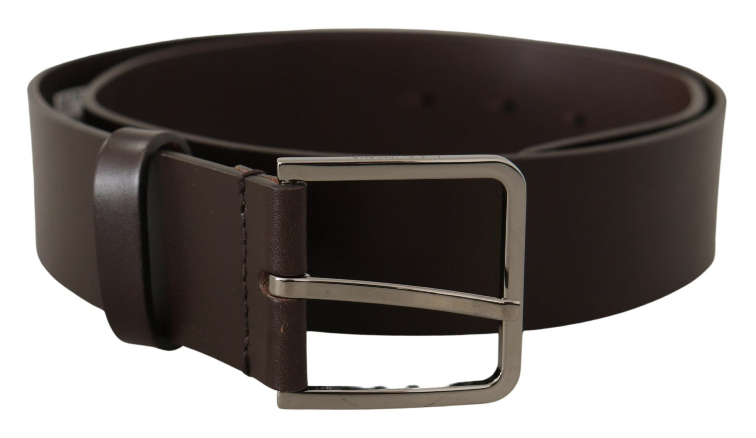 Brown Solid Calf Leather Logo Metal Buckle Belt - 90-cm-36-inches
