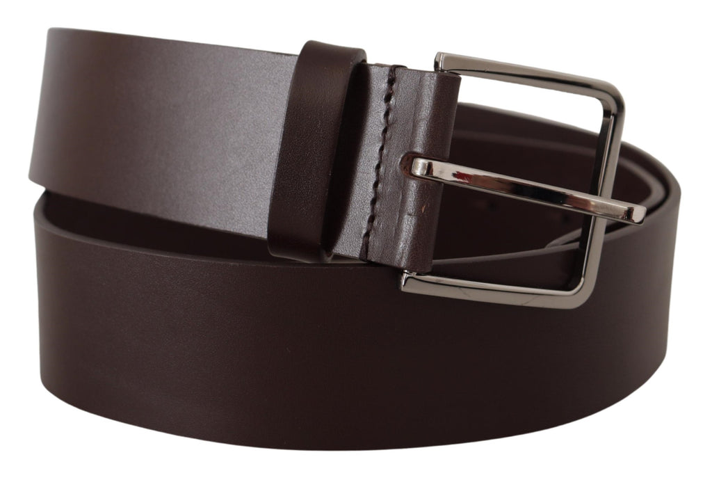 Brown Solid Calf Leather Logo Metal Buckle Belt - 90-cm-36-inches