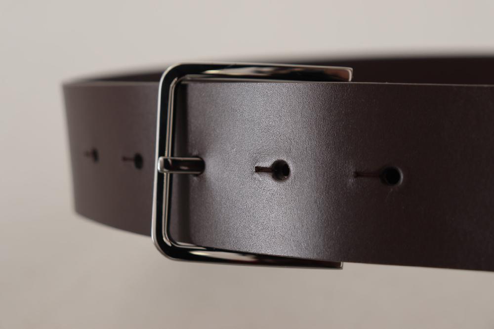 Brown Solid Calf Leather Logo Metal Buckle Belt - 90-cm-36-inches
