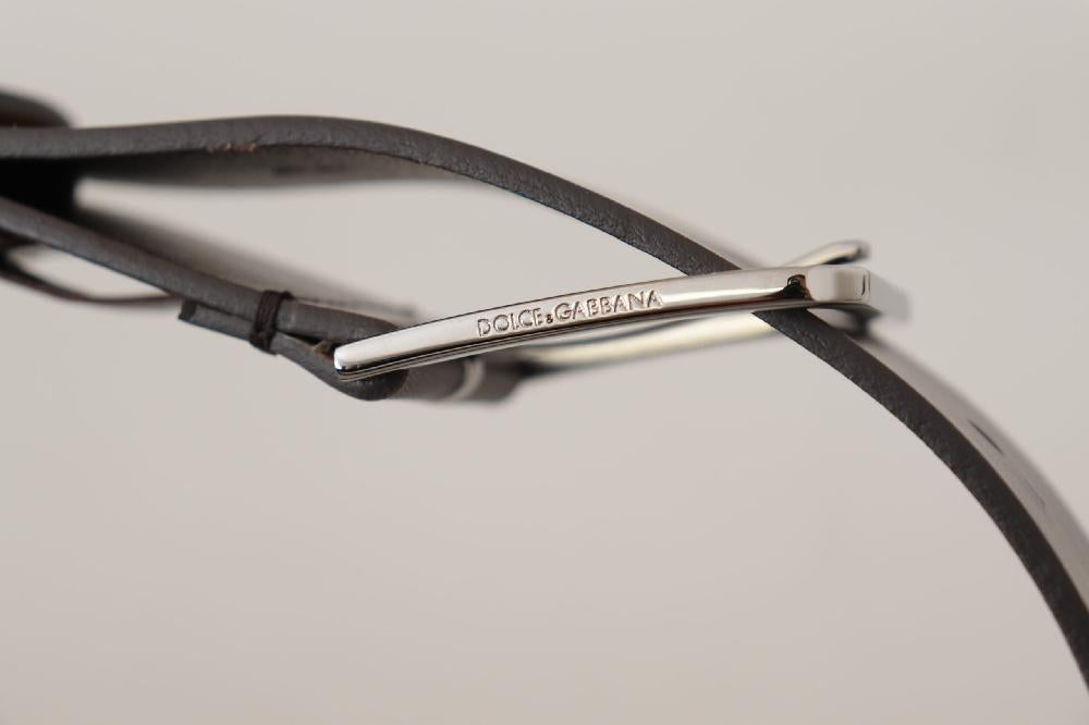 Brown Solid Calf Leather Logo Metal Buckle Belt - 90-cm-36-inches