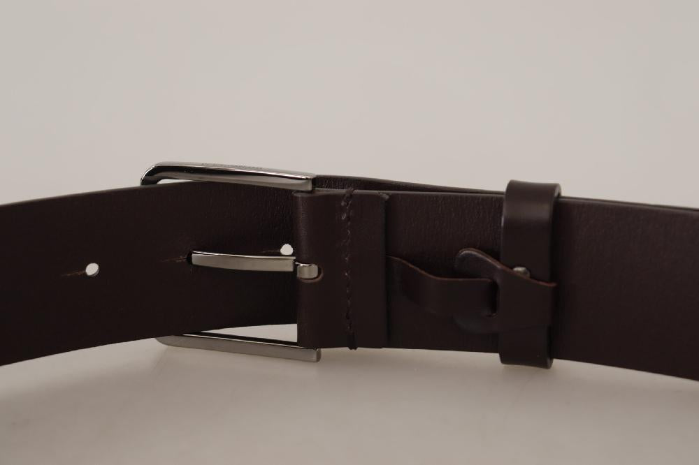 Brown Solid Calf Leather Logo Metal Buckle Belt - 90-cm-36-inches