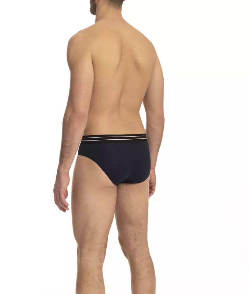 Chic Blue Cotton Blend Logo-Band Men's Trunks Trio - s