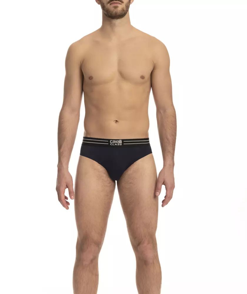 Chic Blue Cotton Blend Logo-Band Men's Trunks Trio - xl