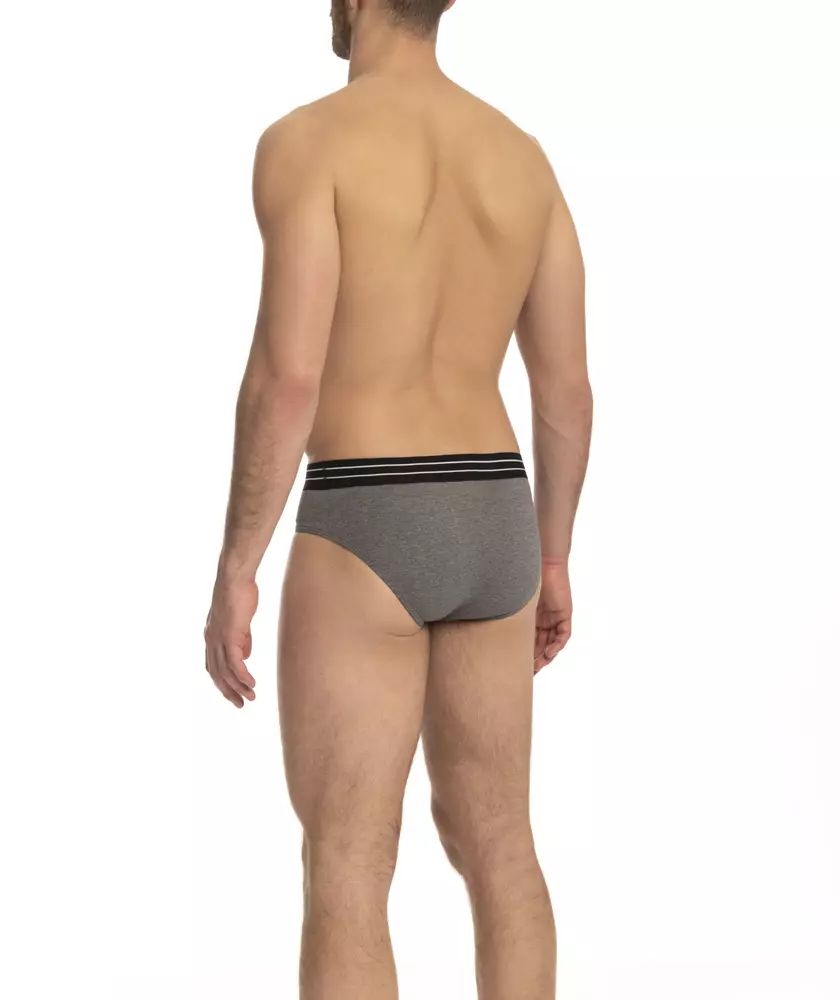 Elegant Gray Cotton Blend Knit Briefs - Tri-Pack - l