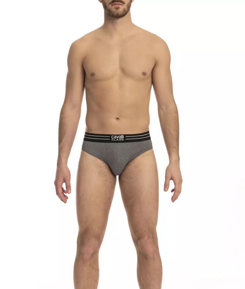 Elegant Gray Cotton Blend Knit Briefs - Tri-Pack - xxl