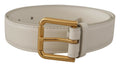 White Calf Leather Gold Tone Logo Metal Buckle Belt - 70-cm-28-inches
