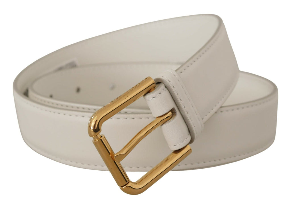White Calf Leather Gold Tone Logo Metal Buckle Belt - 70-cm-28-inches