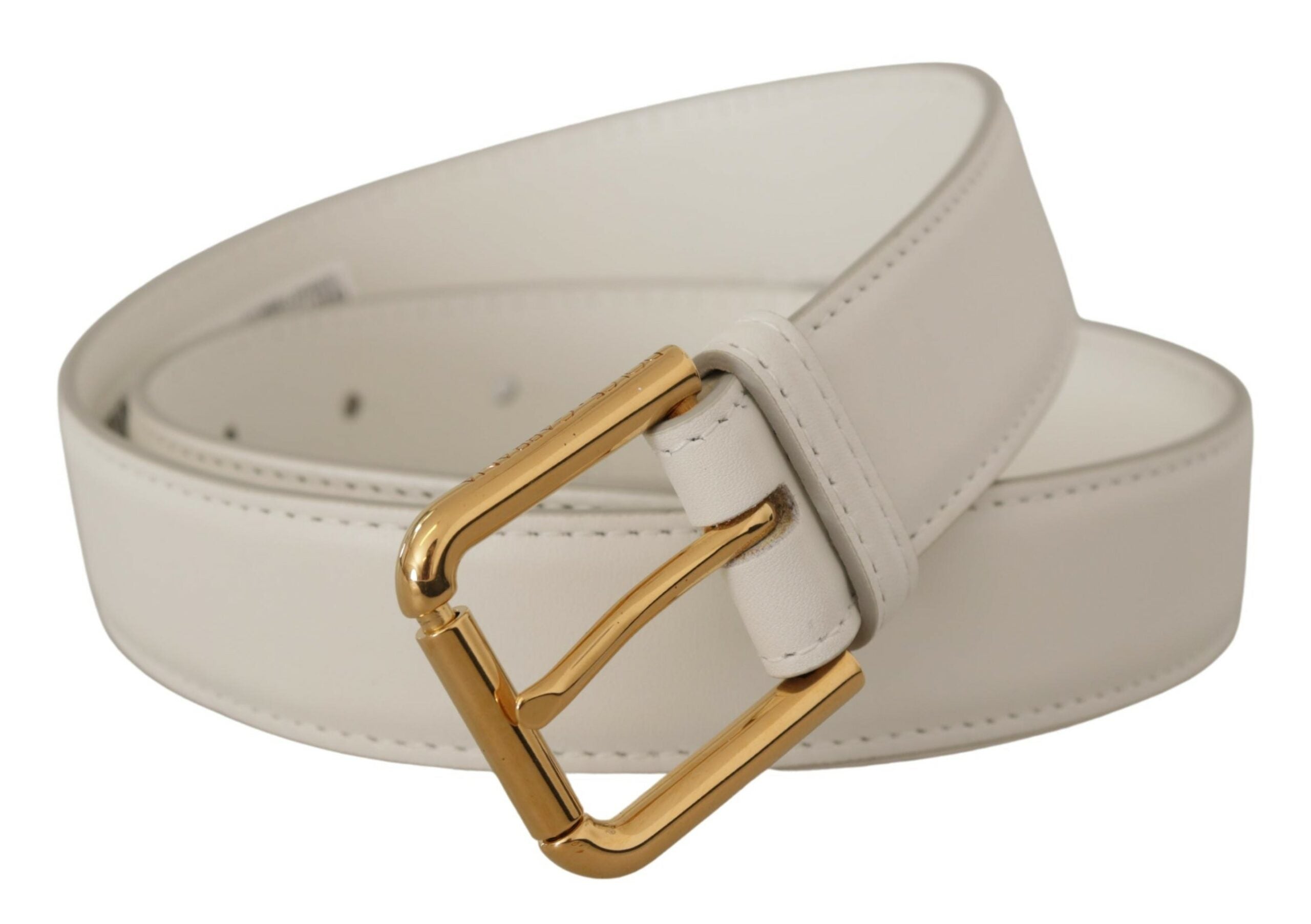 White Calf Leather Gold Tone Logo Metal Buckle Belt - 70-cm-28-inches