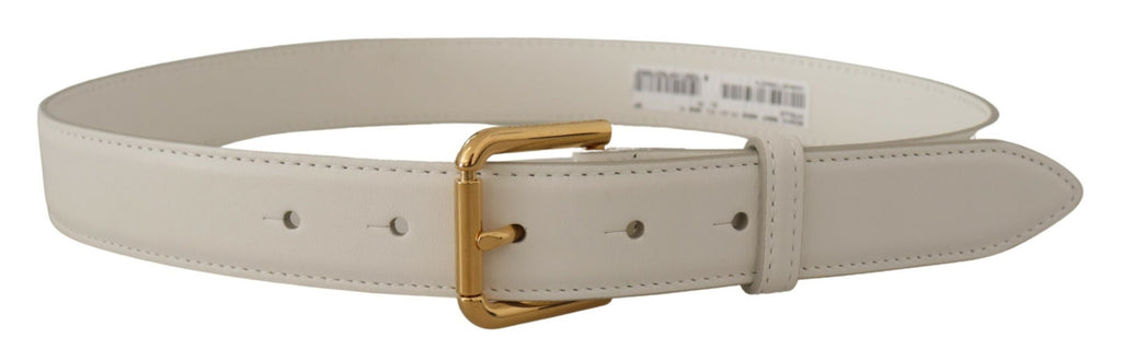 White Calf Leather Gold Tone Logo Metal Buckle Belt - 70-cm-28-inches