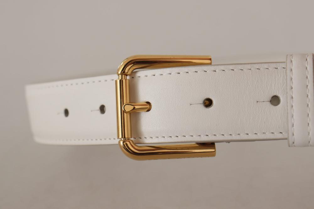 White Calf Leather Gold Tone Logo Metal Buckle Belt - 70-cm-28-inches
