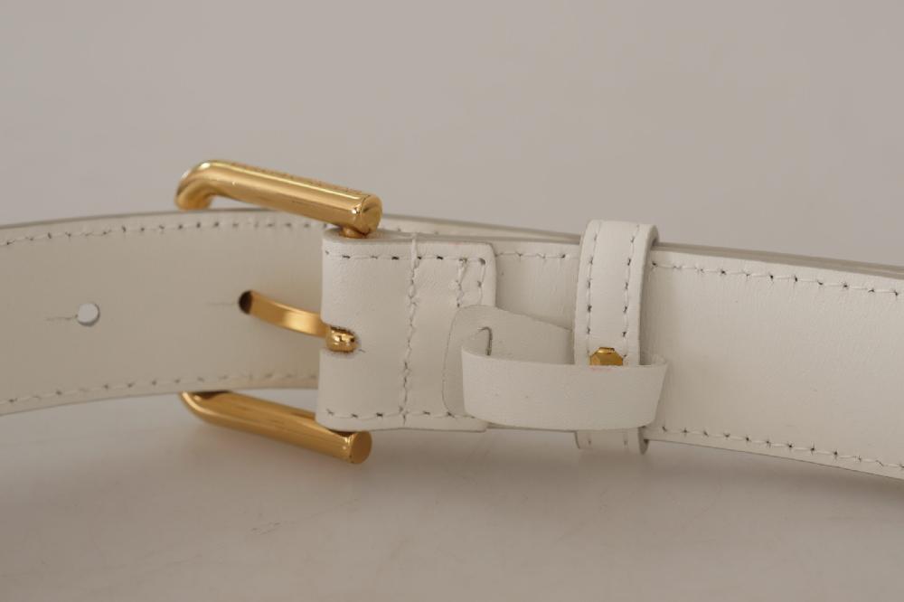 White Calf Leather Gold Tone Logo Metal Buckle Belt - 70-cm-28-inches