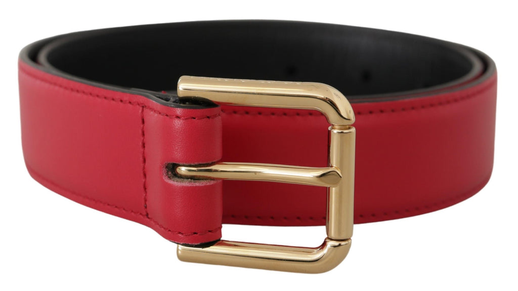 Red Calf Leather Gold Tone Logo Metal Buckle Belt - 70-cm-28-inches