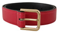 Red Calf Leather Gold Tone Logo Metal Buckle Belt - 70-cm-28-inches