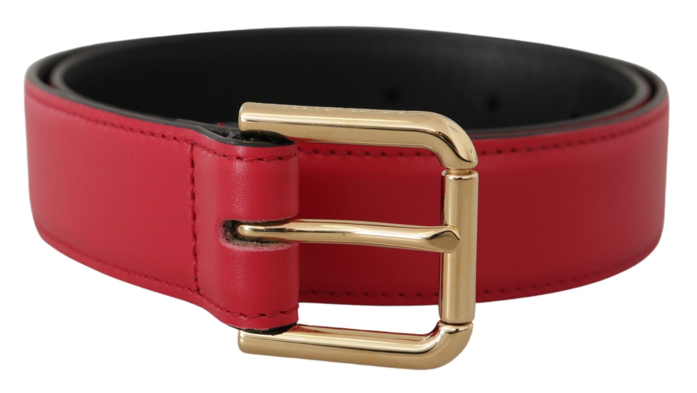 Red Calf Leather Gold Tone Logo Metal Buckle Belt - 70-cm-28-inches