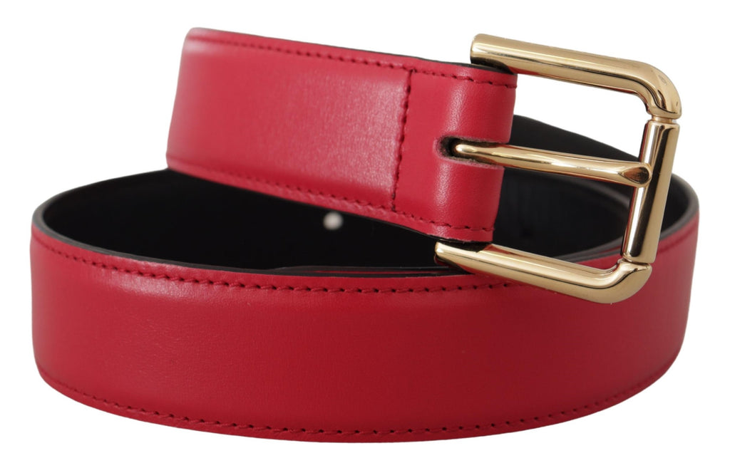 Red Calf Leather Gold Tone Logo Metal Buckle Belt - 70-cm-28-inches
