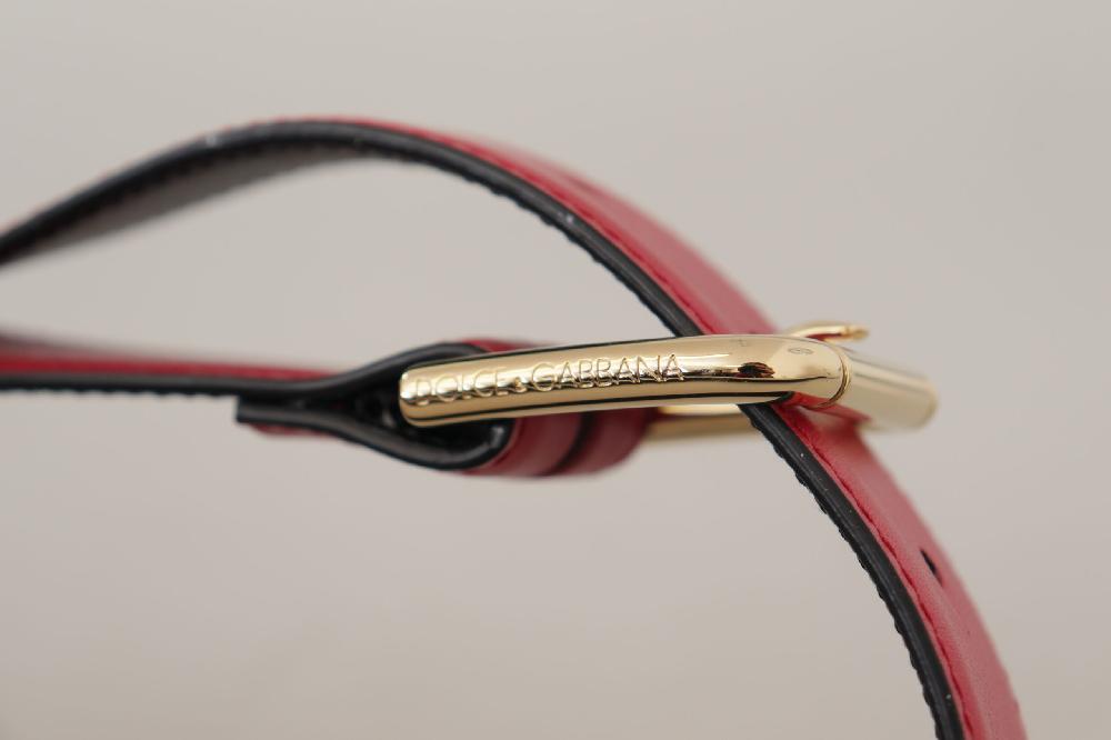 Red Calf Leather Gold Tone Logo Metal Buckle Belt - 70-cm-28-inches