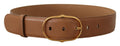 Brown Leather Gold Metal Oval Buckle Belt - 75-cm-30-inches