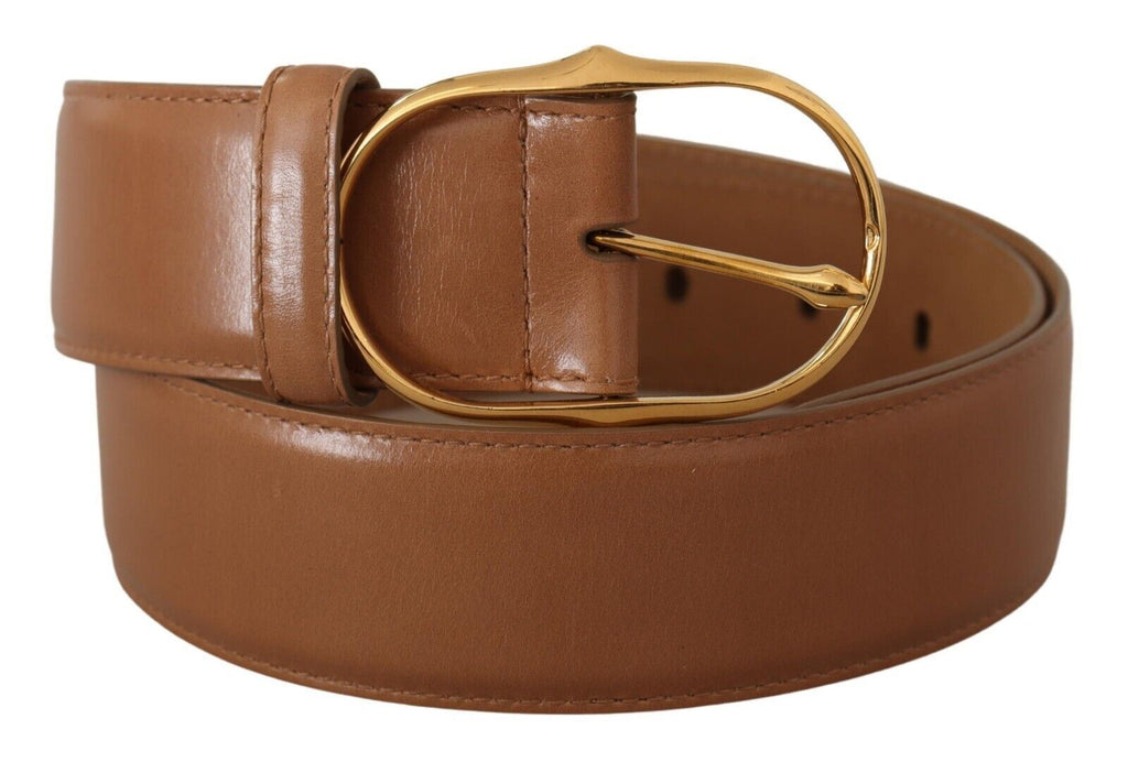 Brown Leather Gold Metal Oval Buckle Belt - 75-cm-30-inches