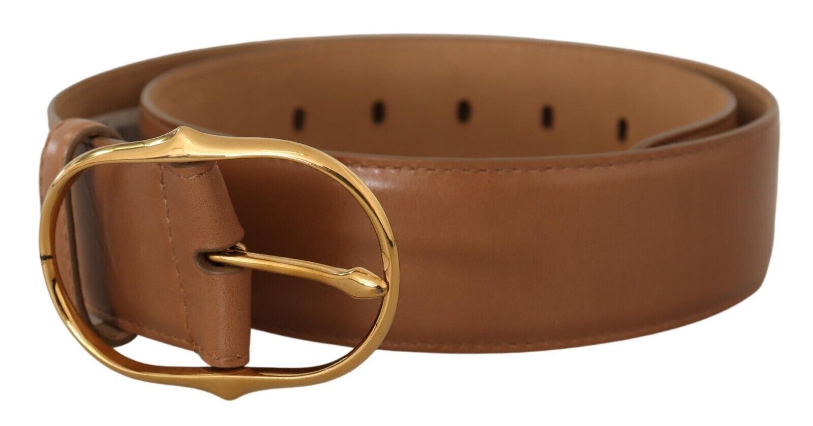 Brown Leather Gold Metal Oval Buckle Belt - 75-cm-30-inches