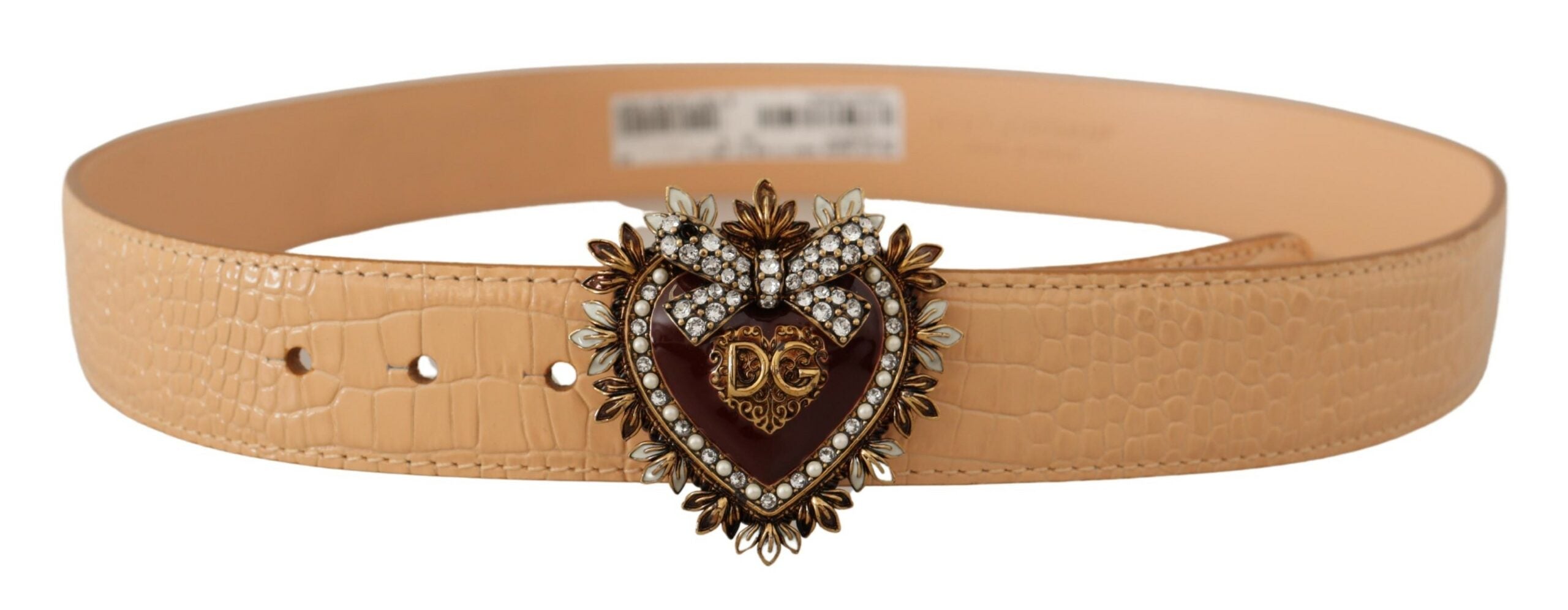 Beige Croc Pattern DEVOT...art DG Waist Buckle Belt - 70-cm-28-inches