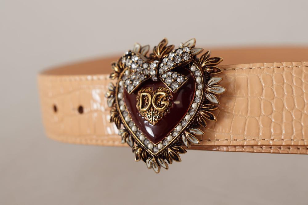 Beige Croc Pattern DEVOT...art DG Waist Buckle Belt - 70-cm-28-inches