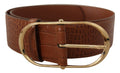 Brown Wide Waist Leather Gold Oval Metal Buckle Belt - 75-cm-30-inches