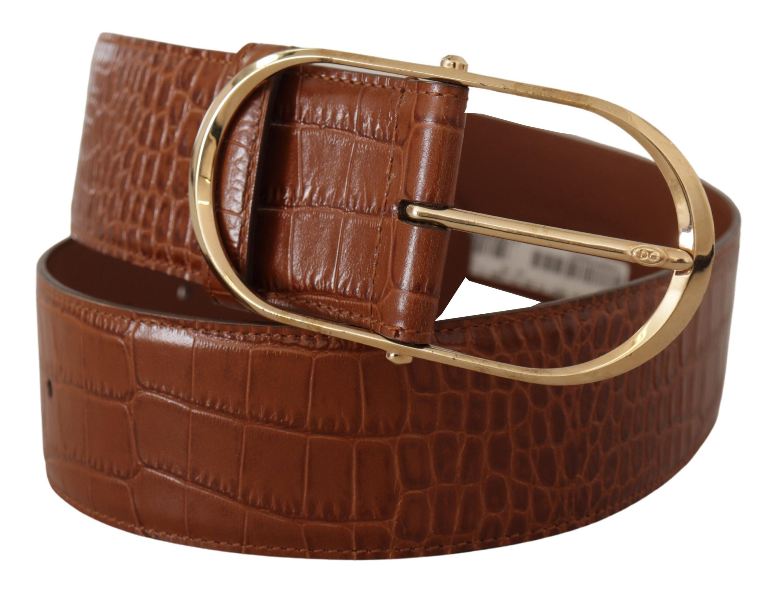 Brown Wide Waist Leather Gold Oval Metal Buckle Belt - 75-cm-30-inches