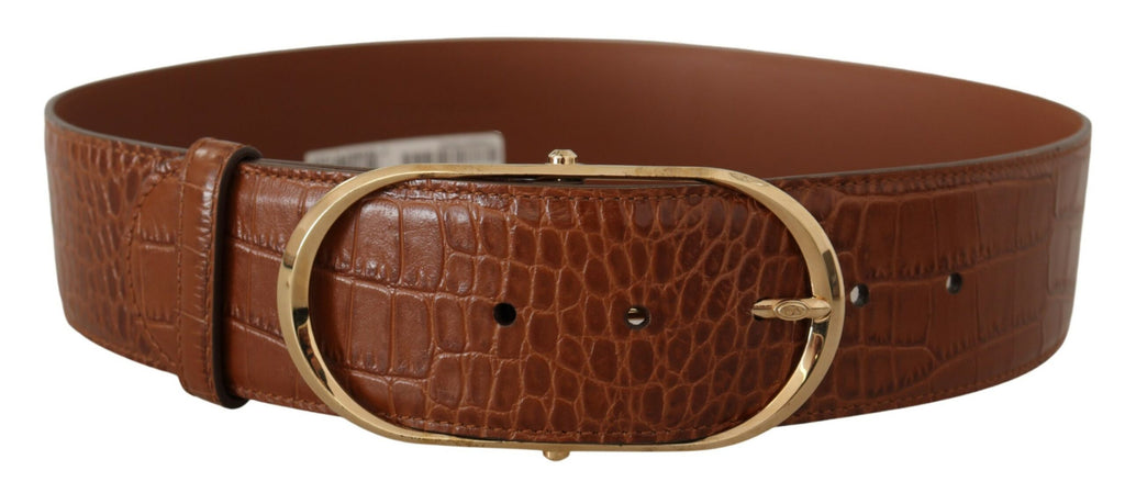 Brown Wide Waist Leather Gold Oval Metal Buckle Belt - 75-cm-30-inches