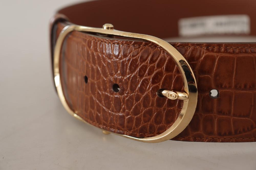 Brown Wide Waist Leather Gold Oval Metal Buckle Belt - 75-cm-30-inches