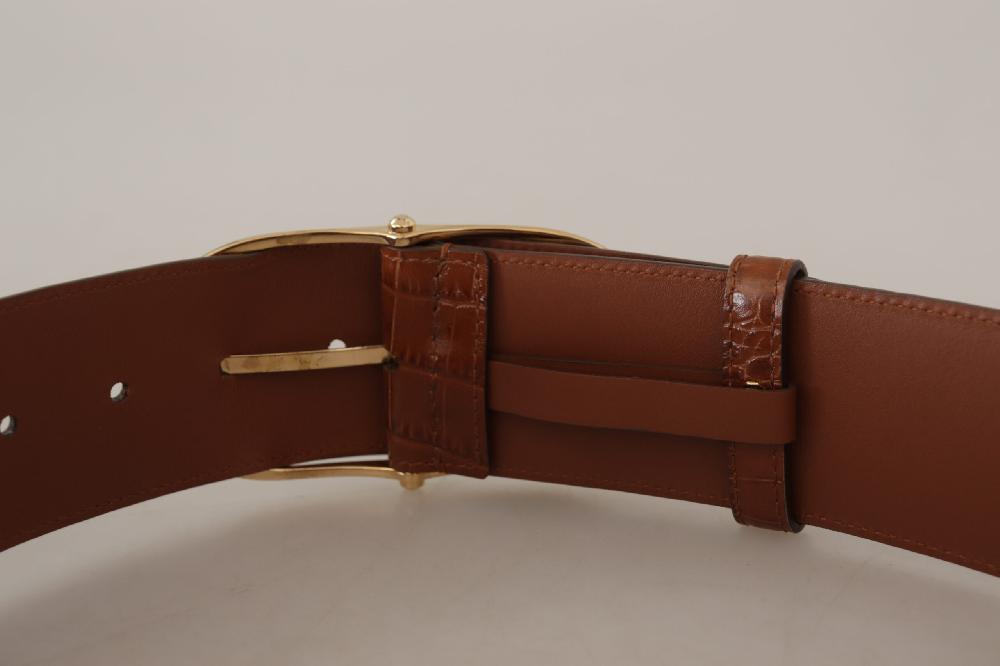 Brown Wide Waist Leather Gold Oval Metal Buckle Belt - 75-cm-30-inches
