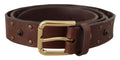 Brown Leather Studded Gold Tone Metal Buckle Belt - 90-cm-36-inches