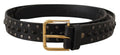 Black Leather Studded Gold Tone Metal Buckle Belt - 90-cm-36-inches