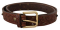 Brown Leather Floral Studded Metal Buckle Belt - 85-cm-34-inches